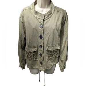 Solitaire Button Front Terry Jacket Sz L